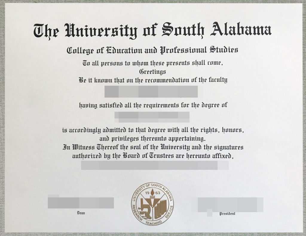 University of South Alabama Certificate